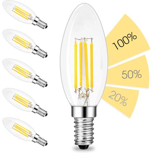 Fourstep Dim Lot De 6 Ampoules Led E14 À Filament De Bougie - Intensité Variable Sans Variateur Avec Chaque Interrupteur 4 W 330 Lm 230 V Blanc Chaud