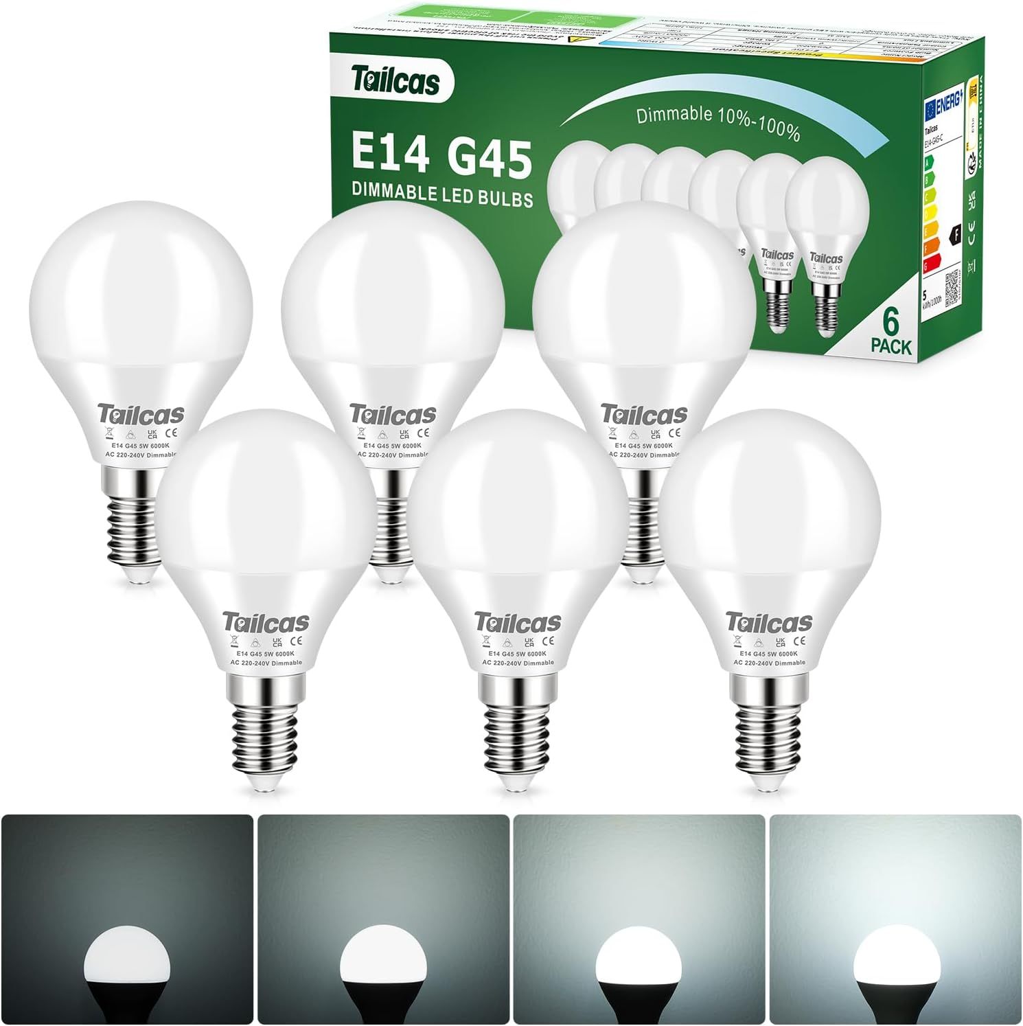 Dimmable Ampoules E14, Led 5w Équivalent Halogene 40w, Blanc Froid 6000k 450lm, Lot De 6