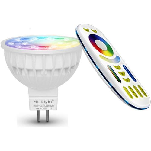 Lighteu, 1 X Ampoule Led Multicolore Rvbcct/Rgbcct, Wifi, 4w/Gu5.3, Milight Original® Possible De Contrôler Par Télécommande Sans Fil 2.4ghz Rf, Android Ou Iphone (1 X 4w/Gu5.3 + Télécommand)