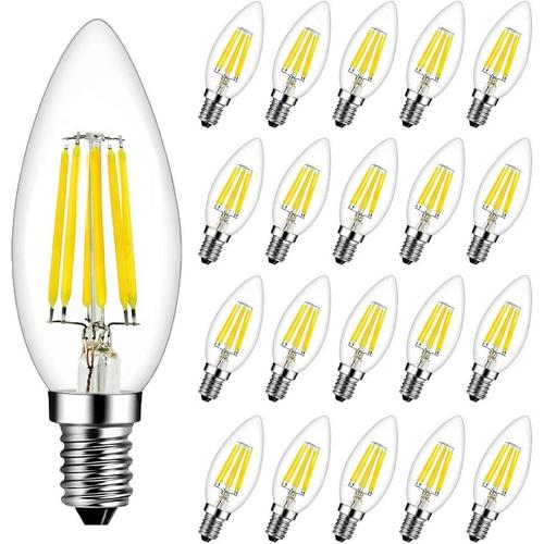 Ampoules Led Filament Flamme E14 6w Equivalent 60w Blanc Froid 6500k 600lm Ampoule Led E14 Flamme Forme Bougie Ampoule Filament Led Flamme Bougie Non-Dimmable Lot De 20