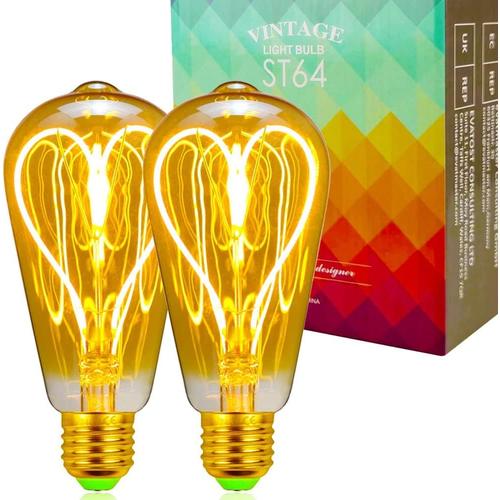 GoldenBuble Edison Ampoule Vintage Style LED Filament Ampoule 4W Dimmable 220-240V E27 Spécial Ampoule Décorative Pack de 2 (ST64 Heart Golden)