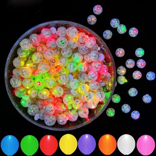 Led Balloon Lumière, 100 Pcs Led Ballons Lampes Lumineuses + 100 Pcs Ballons Coloré, Boule Mini Rond Ballons Led Lumière Pour Chambre À Coucher, Intérieur, Jardin, Noël Et Mariage (Multicolore)