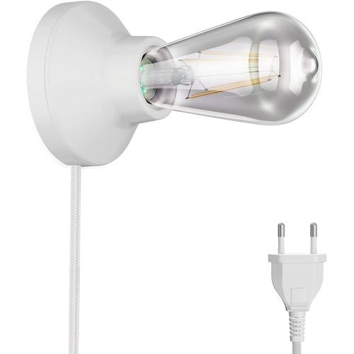 Douille de lampe en porcelaine Elektra, ronde, fiche, interrupteur, blanc + lampe LED 240lm, blanc extra-chaud