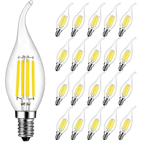 Ampoules À Led E14 4w Filament Bougie Ampoule Blanc Froid 6500k, 400lm, 40w Equivalent, Non-Dimmable, Chandelier E14 Ses Ampoules, Angle De Faisceau À 360 Degrés, Lot De 20-