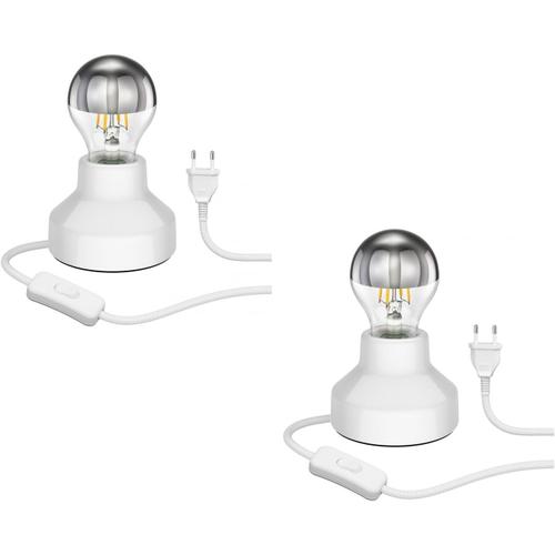 2 Pièces Lampe De Table En Porcelaine Tix, Fiche, Interrupteur, Blanc E27 Lampe Led 486lm, Smart Home, Blanc Chaud - Blanc Froid