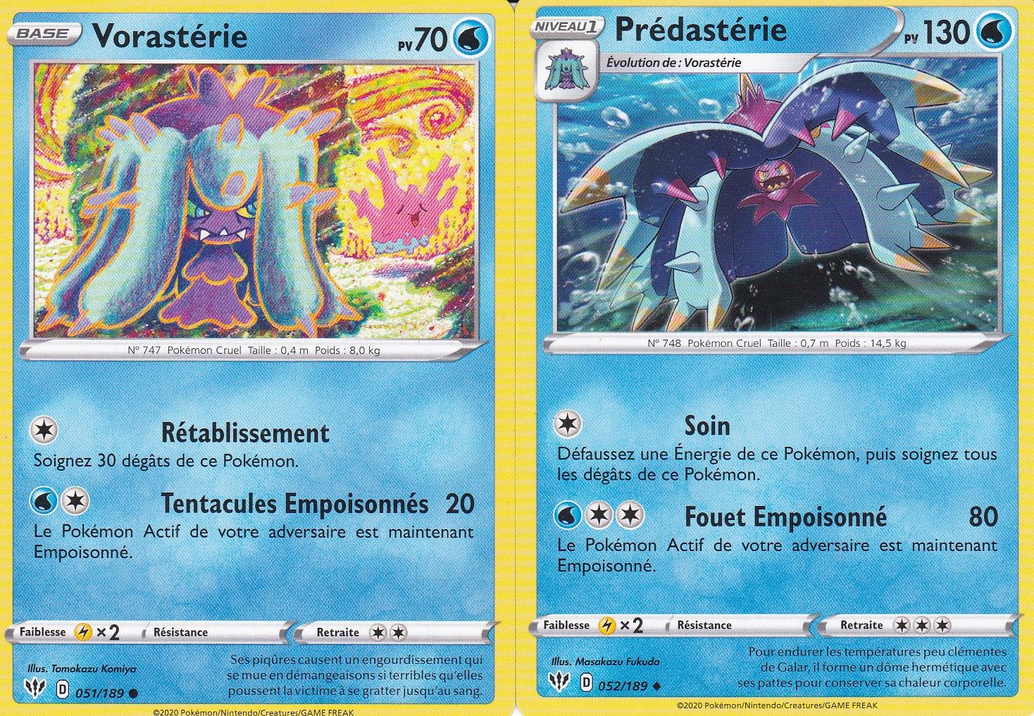 2 Carte Pokemon - Prédastérie - 52/189 + Vorastérie - 51/189/ - Epée Et Bouclier 3 Ténèbres Embrasées