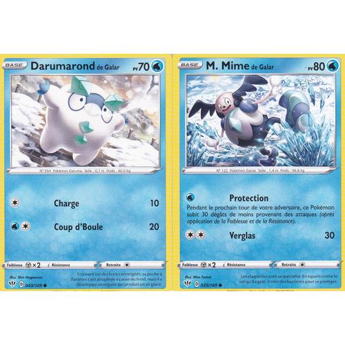 2 Cartes Pokemon - M.Mime De Galar - 35/189 + Darumarond De Galar - 43/189/ - Epée Et Bouclier 3 Ténèbres Embrasées