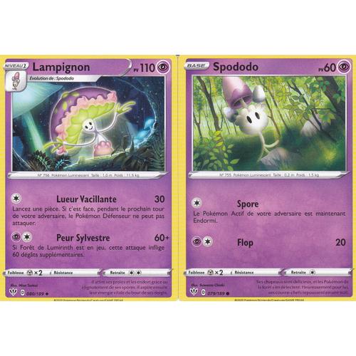 2 Cartes Pokemon - Lampignon - 80/189 + Spododo - 79/189/ - Épée Et Bouclier 3 Ténèbres Embrasées