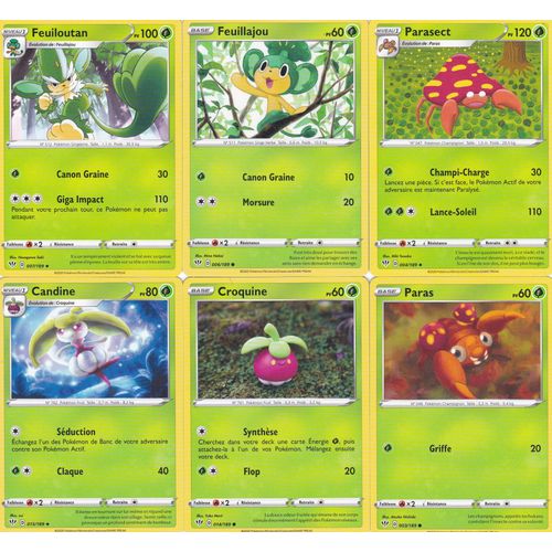 6 Cartes Pokemon - Parasect 4/189 + Feuillajou 6/189 + Paras 3/189 + Croquine 14/189 + Feuiloutan 7/189 + Candine 15/189 - Epée Et Bouclier 3 Ténèbres Embrasées