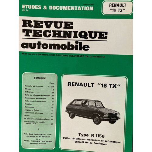 Revue Technique Automobile  N° 0000 : Renault R 16 Tx Type R 1156
