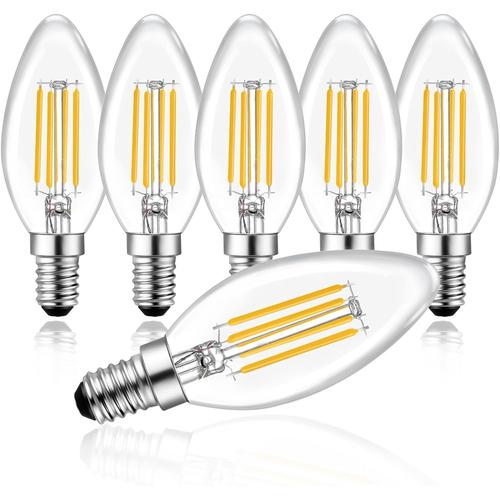 Ampoule Bougie E14, 4w Ampoules E14 À Filament Dimmable Blanc Chaud 2700k, Équivalent Incandescente 30w, Ampoule Rétro Filament Led Pour Lustre, Lumière Décorative, 6 Pièces