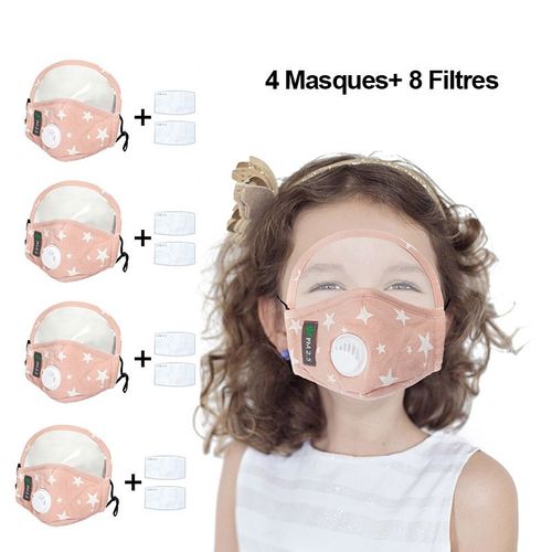 4 Pcs Visière De Protection Réutilisable Masque De Protection Anti-Poussière Respirant Anti-Pollution Masque Visage Masque Pour Enfant De 3 À 14ans Rose