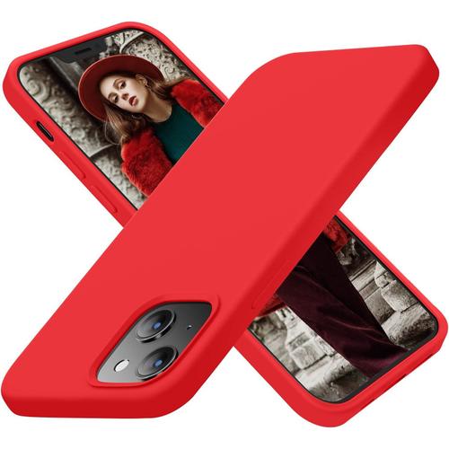 Designed For Iphone 13 Case, Iphone 14 Case, Silicone Ultra Slim Shockproof Protective Phone Case With [Soft Anti-Scratch Microfiber Lining], 6.1 Inch, Red