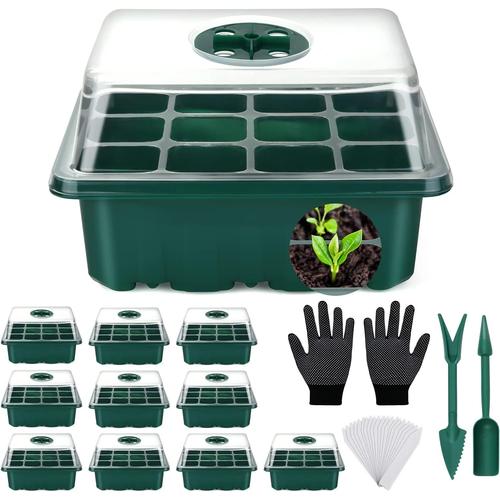 Mini Serre Pour Plantes, 11 Pièces 132 Cellules Cellules Intérieure Plateau Semis Avec Couvercles Rehaussés, Bac À Semis Pépinière Boîte De Culture - Avec 40 Étiquettes, 2 Outils, 1gants