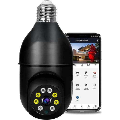 1080P sans Fil Ampoule Moniteur caméra WiFi caméra de sécurité 2MP détection de Mouvement Mobile Surveillance à Distance pour lmaison Magasin supermarché Barre Internet 360 degrés- 1/2 Pack