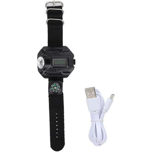 Montre Led, Outdoor Waterproof Led Portable Wrist Light Highlight Lampe De Poche Avec Écran D'affichage Fonction De Montre Électronique(Noir)