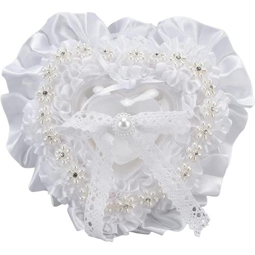 Oreiller Pour Alliances, Boîte À Bagues De Mariage En Forme De C?ur Embellissement En Dentelle Oreiller Porteur D'anneaux Pour Fête De Mariage