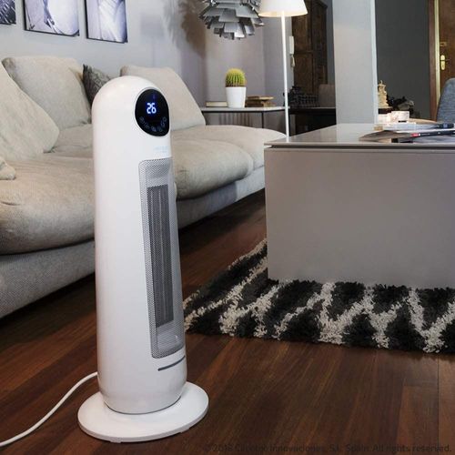 Chauffage Soufflant En Céramique Colonne Avec Écran Lcd 2200w Gris Blanc