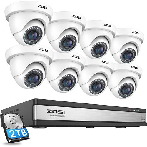 H.265+ Kit Vidéo Surveillance, 16CH H.265+ 5MP Lite DVR et Disque Dur 2 to, 8 Caméra de Surveillance Extérieure IP66, Détection de Mouvement AI, Alerte Instantanée et Accès à Distance