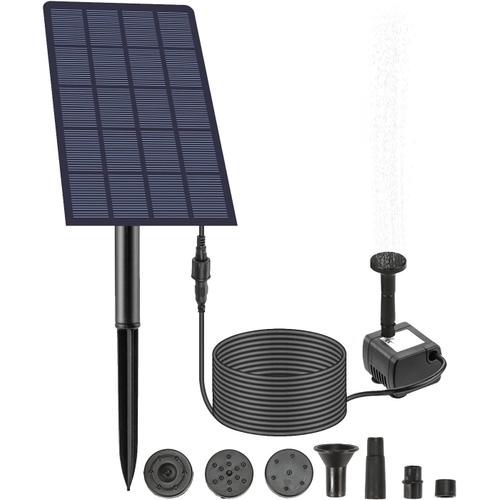 Fontaine solaire de 2,5 W avec 4 buses - Pompe à eau submersible pour bain d'oiseaux - Pompe à eau murale - Pour aquarium, jardin, piscine, aquarium