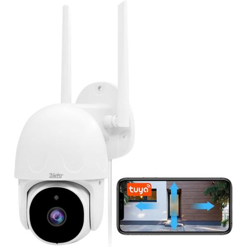 WiFi 1080P Alexa Smart Surveillance - Caméra de surveillance extérieure sans fil 355°/90° pivotante/Suivi automatique/Audio bidirectionnel/Vision nocturne de 30m/IP66/Fente carte SD 128G (P6-2MPW)