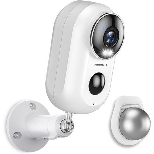 Caméra Surveillance WiFi Exterieure sans Fil Batterie, 2K Caméra de Surveillance avec Vision Nocturne, Audio Bidirectionnel, AI Détection Mouvement, Stockage Cloud/SD (Blanc)¿