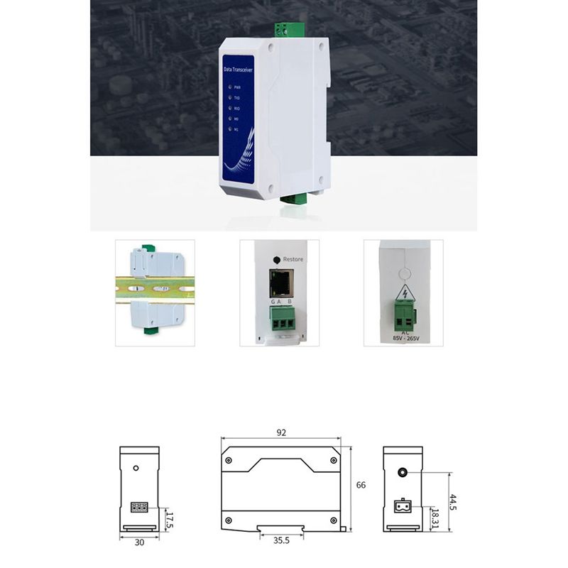Port srie de type Rail RS485 vers Ethernet RJ45, norme indu... - 3