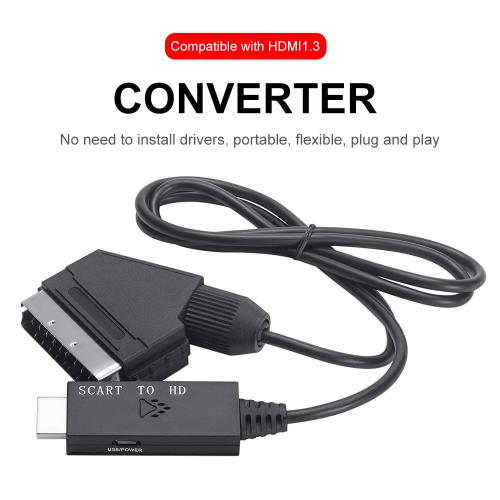 Adaptateur de convertisseur vidéo compatible péritel vers HDMI, convertisseur de commutateur, accessoires de câble micro USB, décodeur, DC 5V, 1080P, 1m