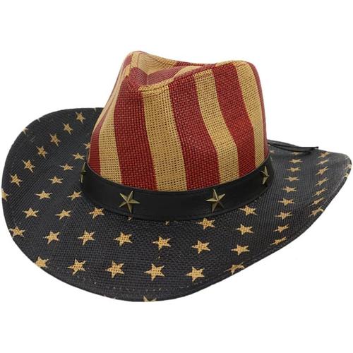 Décor Vintage Hat Straw Western Hats USA American Flag Jazz Cowgirl Hat Cosplay Costume Accessoires pour Habiller Le Rôle de Fête Play Decoration des Fêtes