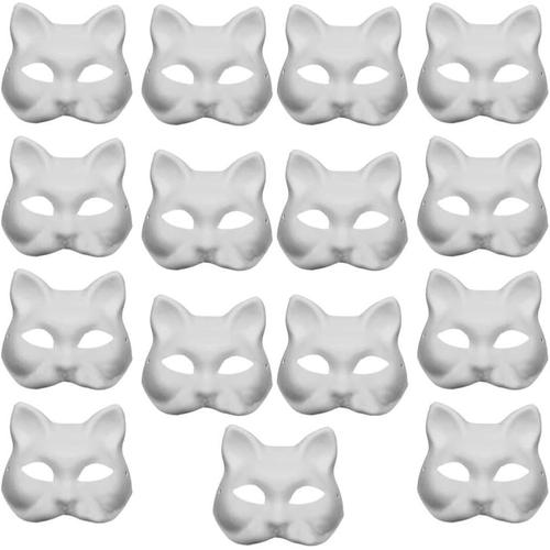 15 Pièces Masque Vierge De Pulpe Chat Blanc Cadeaux Pour Hommes Sterilisateur Micro-Ondes Peinture De Bricolage Masques Masque De Déguisement Décor Blanche Tout-Petit Facebook Vide