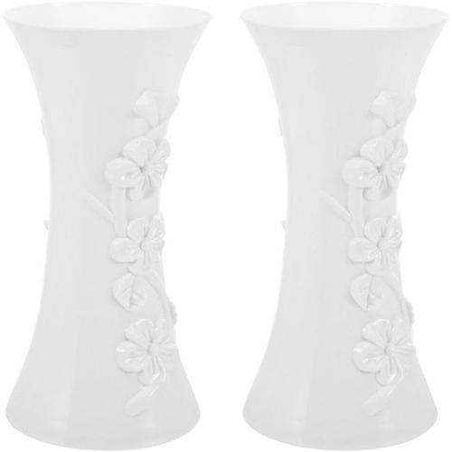 2 Pièces en Plastique Blanc Vase Décoratif Grand Vase À Fleurs Séchées Vase À Fleurs Arrangement De Fleurs Pot pour Salon Chambre Décor Centres De Table De Mariage