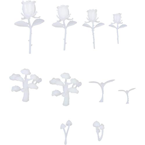 1 Jeu Enduit Époxy Kit De Modèle De Mini Charges De Résine Figurine Miniature Moule en Résine Époxy Fleur Petits Champignons Plastique Cristal Époxy Amulette 3D Blanche