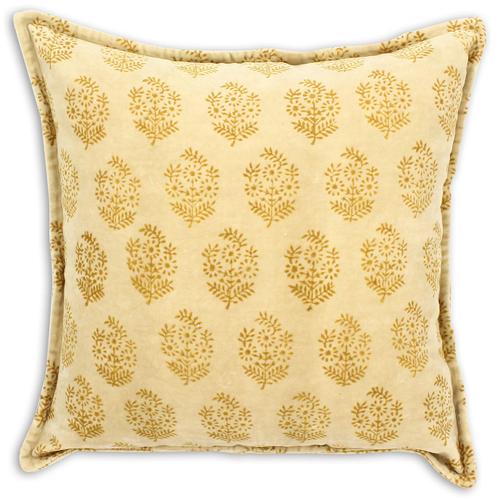 Coussin En Velours Vintage Imprimé Dori Jaune 45x45 Cm