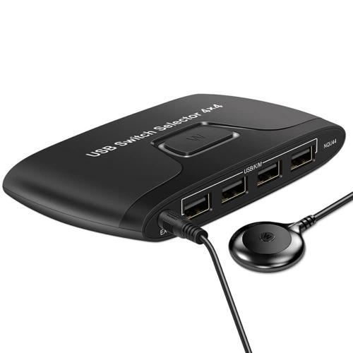 Commutateurs KVM, USB2.0 Adaptateur Sélecteur de Commutateur 4 Entrées 4 Sorties 4 Partage D'Ordinateur pour PC Clavier Moniteur Souris Imprimante, avec 4 Câbles USB + Contrôleur de Bureau