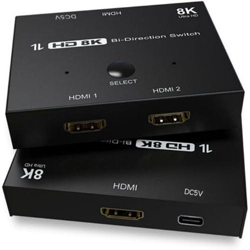 Répartiteur HDMI Commutateur HDMI 8K, Bi-directionnel HDMI Switcher 1 in 2 Out/2 in 1 Out 4K@120Hz 8K@60Hz Convertisseur Compatible avec Xbox/PS5/PC/Laptop/HDTV/Monitor