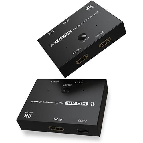 Commutateur HDMI, 8K HDMI Switcher 1 in 2 Out/2 in 1 Out, Répartiteur HDMI Bi-directionnel 8K@60Hz 4K@120Hz Compatible avec Xbox PS5 PS4 PC Laptop HDTV Monitor Projector