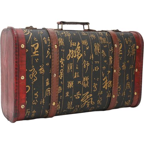 15x9.3x5.3in Valise En Bois De Style Vintage Avec Deux Loquets Rétro Chinois Ancien Art Mot Design Bijoux Stockage Bagages Valise Coffre Pour Ranger Bijoux, Colliers, Noël, Cadeaux D'Anniversaire