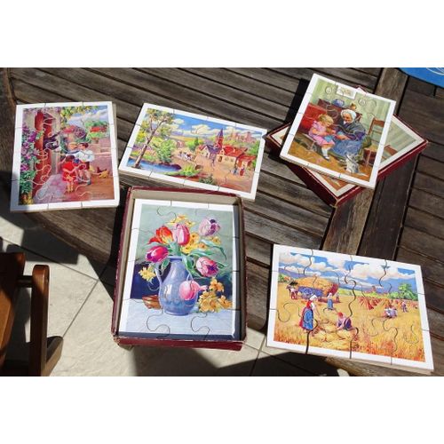 Coffret De 5 Puzzles En Bois Ancien