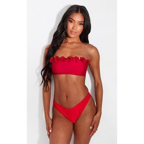 Haut De Maillot De Bain Bandeau Rouge À Empiècement Fleur, 42