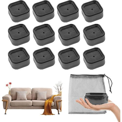 Lot De 12 Rehausseur Pieds De Lit Reglable, Pied De Lit Rehausseur Empilables En Plastique 3,5 Cm, Pied Rehausseur Meuble Avec Sac De Rangement En Filet, Hauteur Réglable, Pour Lit, Table, Chaise