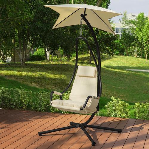 Sobuy Ogs53-Mi Fauteuil Suspendu De Jardin Et Patio Balancelle Hamac Avec Support Sur Pied Pare-Soleil Coussin Et Pochette Latérale Amovible