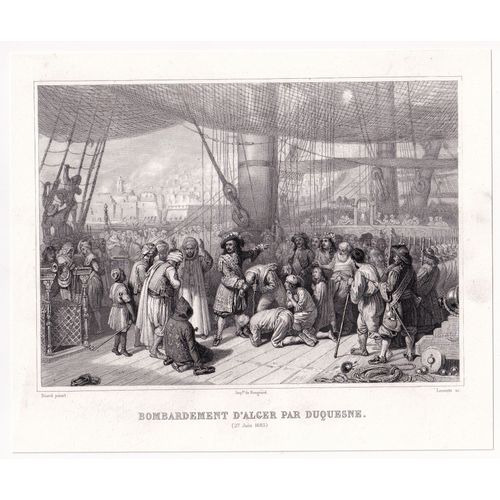 Gravure 1858 Algérie Bombardement D'alger Par Abraham Duquesne Marine Royale Artillerie Louis Xiv