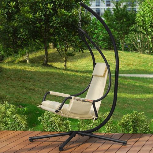 Sobuy Ogs54-Mi Fauteuil Suspendu De Jardin Et Patio Balancelle Hamac Avec Support Sur Pied Coussin Et Pochette Latérale Amovible