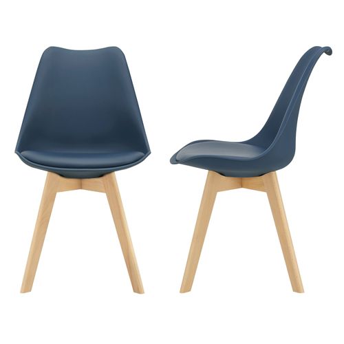 [En.Casa] Lot De 2 Chaises De Salle À Manger Scandinave Siège Cuisine Plastique Similicuir Hêtre Bleu 81 X 49 X 57cm
