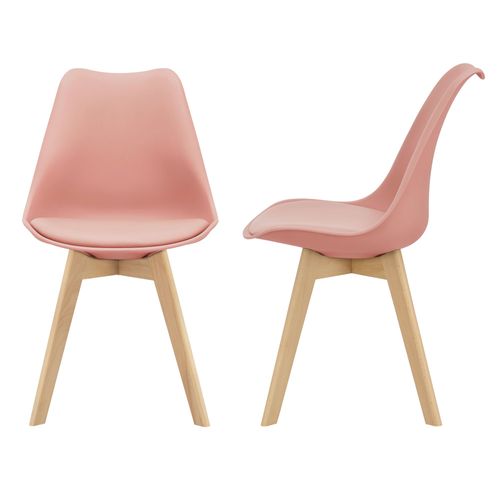 [En.Casa] Lot De 2 Chaises De Salle À Manger Scandinave Siège Cuisine Plastique Similicuir Hêtre Rose 81 X 49 X 57cm