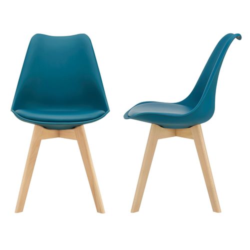 [En.Casa] Lot De 2 Chaises De Salle À Manger Scandinave Siège Cuisine Plastique Similicuir Hêtre Turquoise 81 X 49 X 57cm
