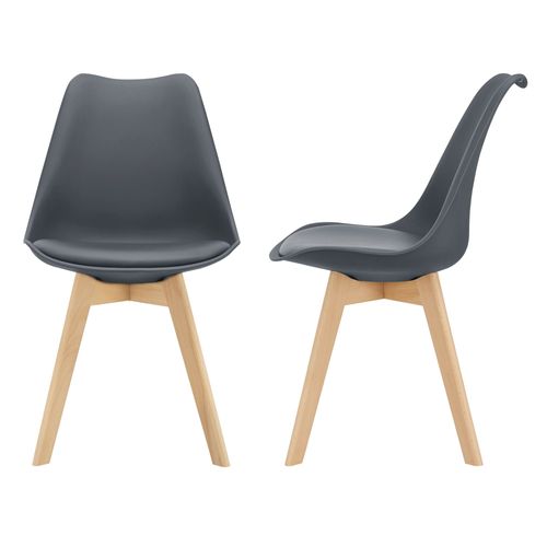 [En.Casa] Lot De 2 Chaises De Salle À Manger Scandinave Siège Cuisine Plastique Similicuir Hêtre Gris 81 X 49 X 57cm
