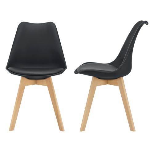 [En.Casa] Lot De 2 Chaises De Salle À Manger Scandinave Siège Cuisine Plastique Similicuir Hêtre Noir 81 X 49 X 57cm
