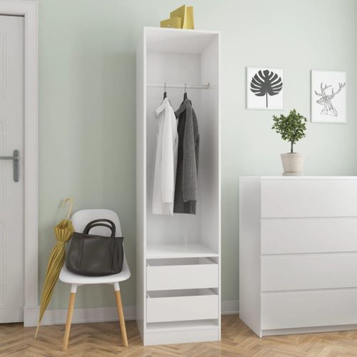 Garde-Robe Avec Tiroirs Blanc Brillant 50x50x200 Cm Aggloméré