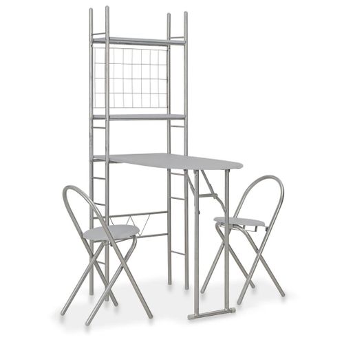 Ensemble À Dîner Pliant 3 Pcs Et Étagère De Rangement Mdf Acier